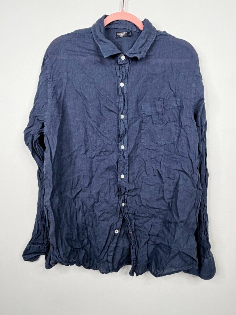 FAHERTY Linen Button-Down Shirt Dark Indigo XL #A3760 - Picture 2 of 8